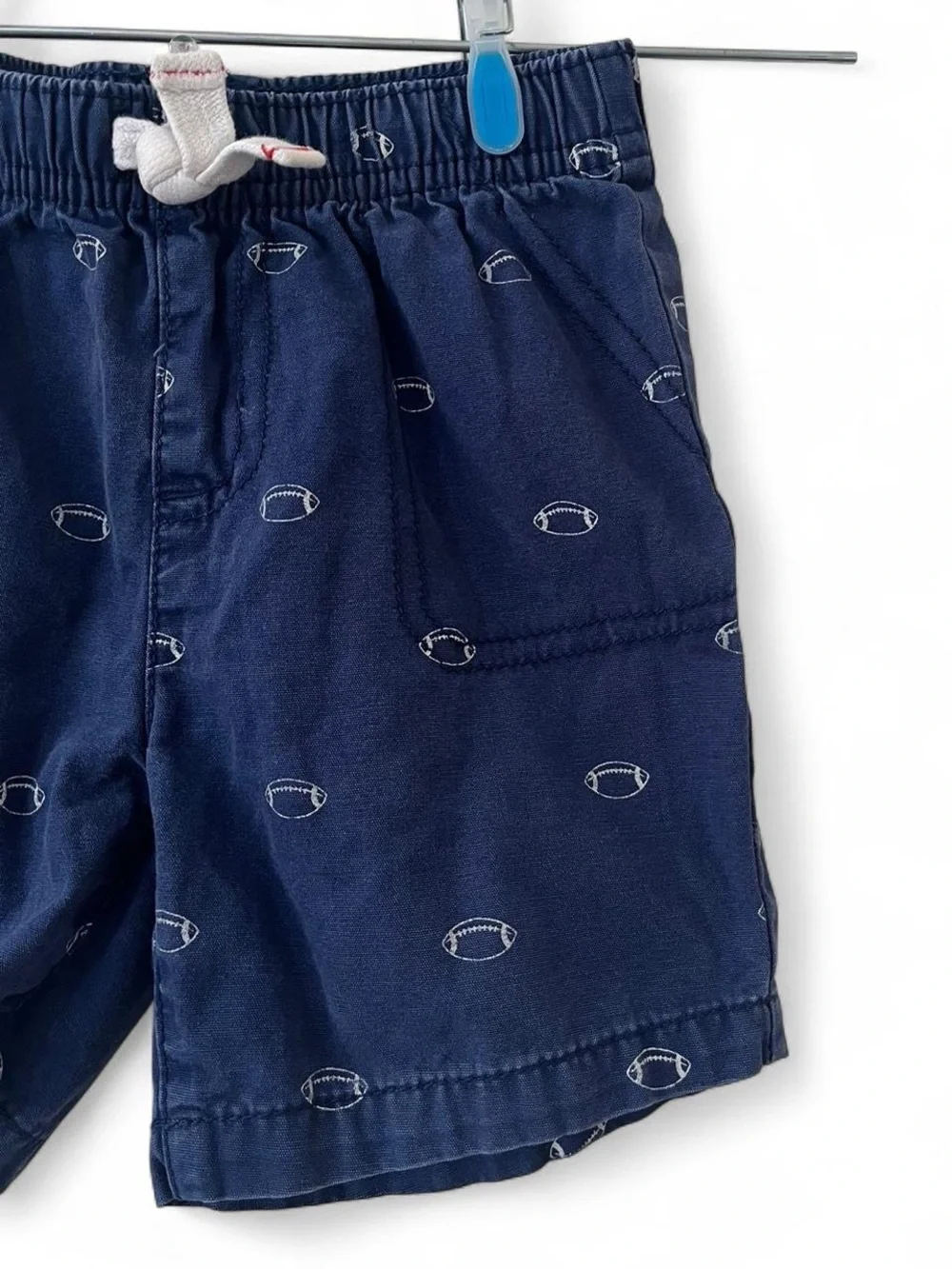 100% Cotton Soft Canvas Carters Poplin Shorts Navy Blue White Football Print GUC
